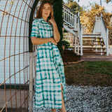 Linen Gingham Shirt Dress - Green