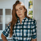 Linen Gingham Shirt Dress - Navy