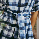 Linen Gingham Shirt Dress - Navy