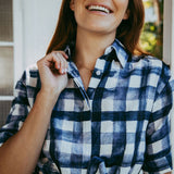 Linen Gingham Shirt Dress - Navy
