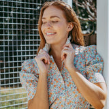 Frill Collar Long Dress with Short Cuff Sleeve Ditsy Floral