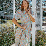 Frill Collar Long Dress with Short Cuff Sleeve Ditsy Floral