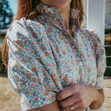 Frill Collar Long Dress with Short Cuff Sleeve Ditsy Floral