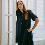 Navy Cotton Swing Shirt Dress
