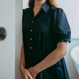Navy Cotton Swing Shirt Dress