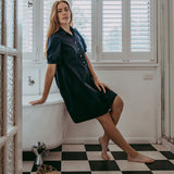 Navy Cotton Swing Shirt Dress