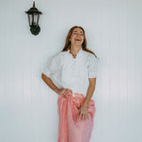 White Linen Frill Collared Short Sleeved Shirt