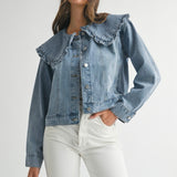 Denim Jacket Large Peter Pan Collar
