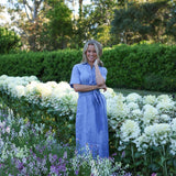 Cybil Blue Linen Shirt Dress with Tie Waist