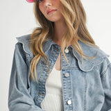 Chaqueta vaquera con estampado de leopardo y animal, cuello Peter Pan grande
