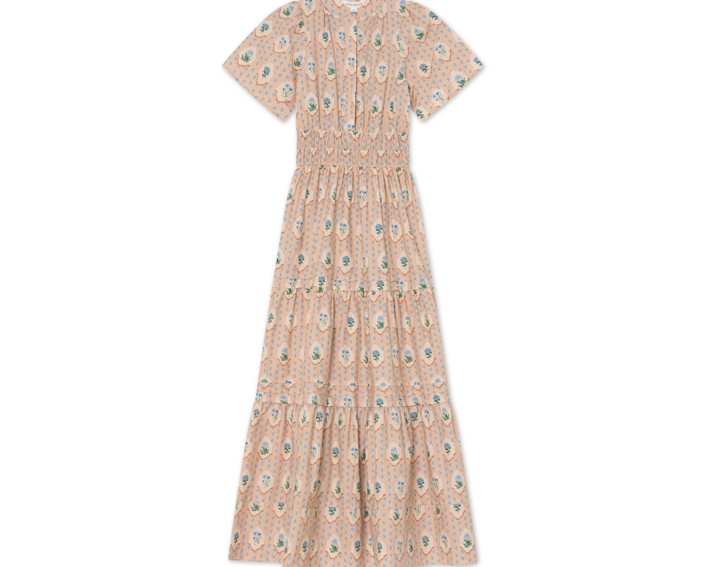 Sadie Dress, Cream Floral Cotton Maxi – styled view