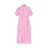 Millie Frill Collar Long Dress with Pink Stripe