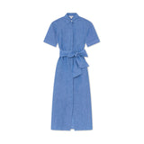 Cybil Blue Linen Shirt Dress with Tie Waist