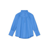 Maddie Blouse - Blue Cotton Stand Collar