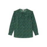 'Bottle Green Floral' large Collared Cotton Blouse