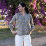 Aubrey Forest 3/4 Sleeved Cotton Blouse/Shirt by Liberty Fabrics