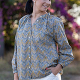 Aubrey Forest 3/4 Sleeved Cotton Blouse/Shirt by Liberty Fabrics