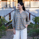 Aubrey Forest 3/4 Sleeved Cotton Blouse/Shirt by Liberty Fabrics
