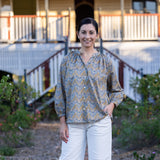 Aubrey Forest 3/4 Sleeved Cotton Blouse/Shirt by Liberty Fabrics