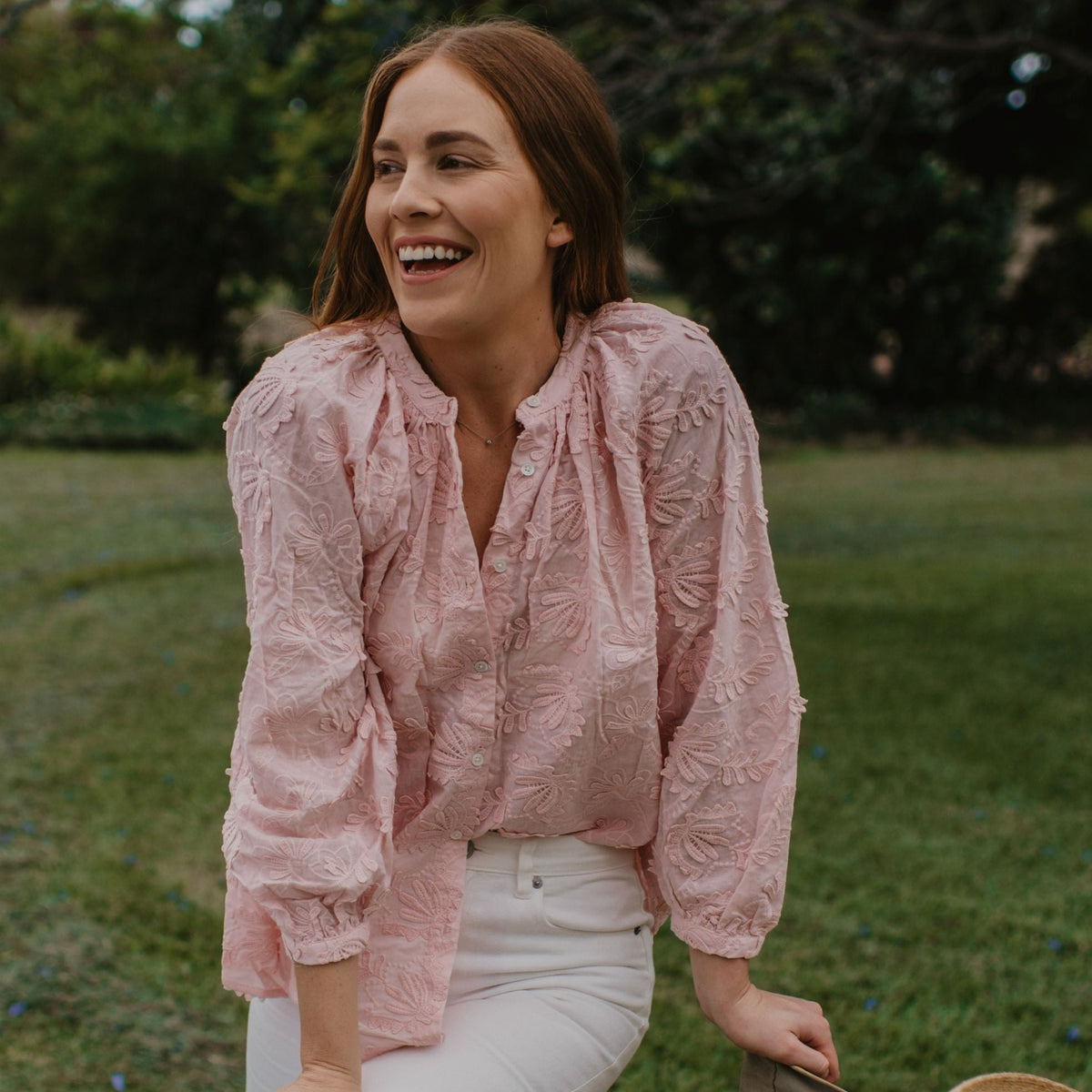 Pale Pink Embroidered Cotton Blouse/Shirt – Sorority Clothing