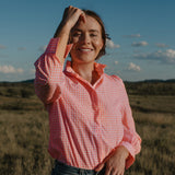 Neon Gingham Frill Collared Shirt
