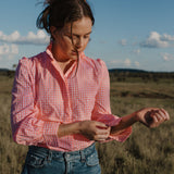 Neon Gingham Frill Collared Shirt