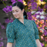 Frill Collar Long Dress with Short Cuff Sleeve