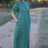 Frill Collar Long Dress with Short Cuff Sleeve