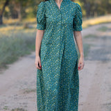 Frill Collar Long Dress with Short Cuff Sleeve