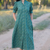 Frill Collar Long Dress with Short Cuff Sleeve