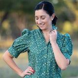 Frill Collar Long Dress with Short Cuff Sleeve