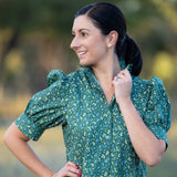 Frill Collar Long Dress with Short Cuff Sleeve