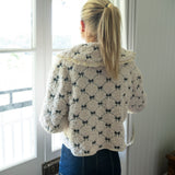 Chaqueta vaquera con estampado de leopardo y animal, cuello Peter Pan grande