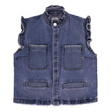 Blue Denim Vest with White Stitching Detail