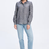 Botany Navy Linen Shirt Frill Collar