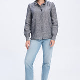 Botany Navy Linen Shirt Frill Collar