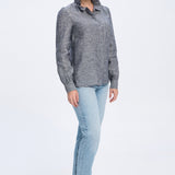 Botany Navy Linen Shirt Frill Collar
