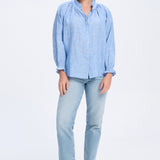 Bayley Blue Linen Frill Shirt