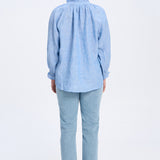 Bayley Blue Linen Frill Shirt