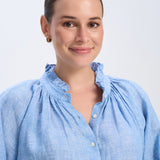 Bayley Blue Linen Frill Shirt