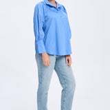 Maddie Blouse - Blue Cotton Stand Collar