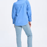 Maddie Blouse - Blue Cotton Stand Collar