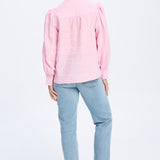 Blusa de algodón con estampado floral en azul marino y blanco y ribete blanco