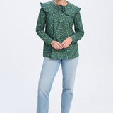 'Bottle Green Floral' large Collared Cotton Blouse