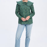'Bottle Green Floral' large Collared Cotton Blouse