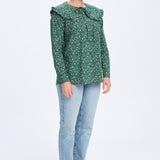 'Bottle Green Floral' large Collared Cotton Blouse