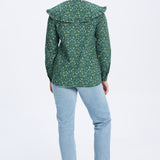 'Bottle Green Floral' large Collared Cotton Blouse