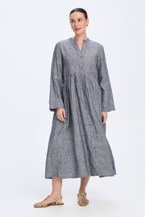 Elenor navy linen dress, midi length