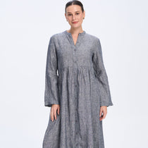 Elenor Navy Linen Dress – side view