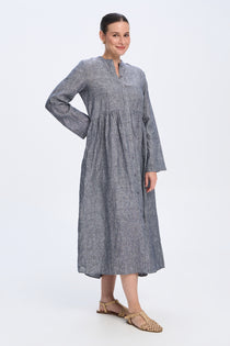 Elenor Navy Linen Dress – front view